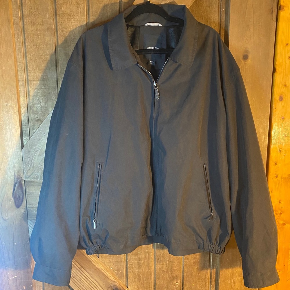London Fog Men's‎ XXL Black Full Zip Jacket Water Resistant Pockets Collar